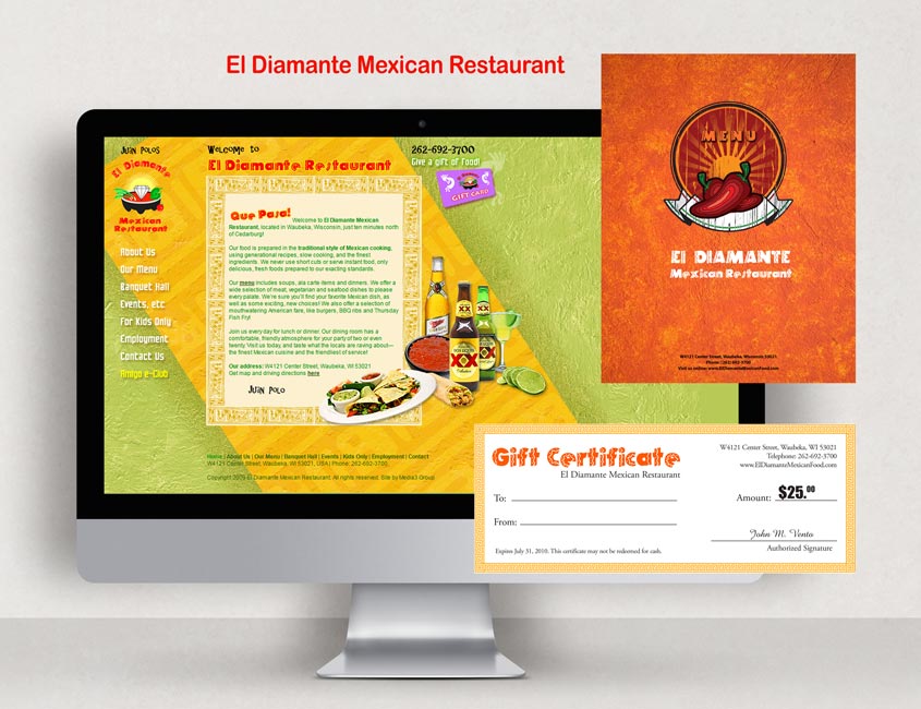 Website and Design for El Diamante Mexican Restaurant